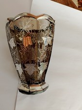 Vaso  Cristallo ,decoro argento 1930/1940 alt.  cm. 25 diam cm 15  ; ottagonale