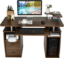 Scrivania per Computer, 120 X 55 X 85 Cm, Tavolo Porta PC, Cassetti, Vassoio per