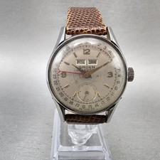 Orologio Gruen Triplo Calendario Uomo 31mm Quadrante Argento Tono Argento Piccoli Secondi LEGGI!