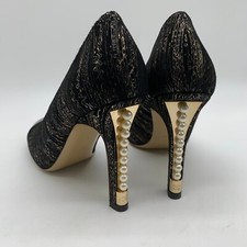 Scarpe corte CHANEL tacco perlato punta cappuccio 39 6 ottime condizioni tacco nero oro scamosciato logo CC