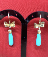 ORECCHINI GOCCE PASTA DI TURCHESE E FIOCCO PENDENTE ARGENTO 925 PL ORO GIALLO