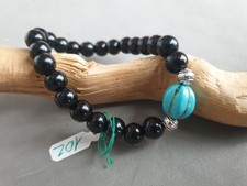 ???BRACCIALE DONNA  UOMO PIETRE NATURALI DURE TURCHESE ED ONICE NERO. N 102?