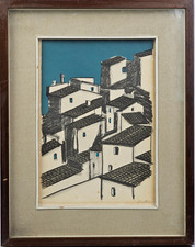 Stampa litografica Enotrio Pugliese “Sipario” 35x25 cornice 48x38 cm paesaggio