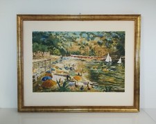 Quadro antica litografia P.A. Marina a Portofino firma Michele Cascella 99x72 cm
