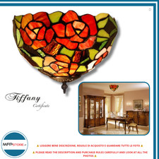 Plafoniera a soffitto paralume in vetro Tiffany e Ferro Ø 30 cm – Serie New York
