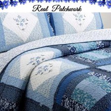 SET TRAPUNTA COUNTRY CHIC VERO PATCHWORK SHABBY CHIC BLU NAVY TEAL BIANCO VOLANT