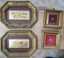 4 QUADRI con PICCOLE INCISIONI SU FOGLIA D'ORO E   MONETE  vedere foto