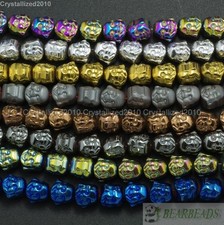 Pietra preziosa ematite naturale Happy Face Buddha perline argento metallizza...