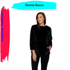 $139.00 Dennis Basso Brushed Rose Faux Fur Pullover Top,Black ,Size XL