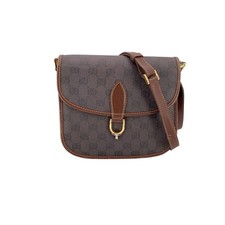 Autentica borsa a tracolla Gucci vintage marrone monogramma tela e pelle sperone