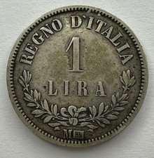 Moneta da 1 lira 1863 M Italia, argento 0,835, 23 mm, F fine