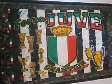 BANDIERA FLAG VINTAGE FOOTBALL CALCIO JUVENTUS TROFEI '80