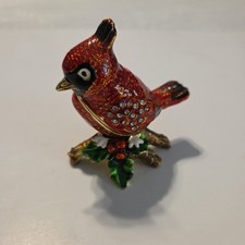 Scatola portagioie ingioiellata cardinale su ramo di agrifoglio Natale 