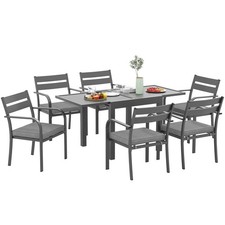 Outsunny Set da Giardino con Tavolo Allungabile e 6 Sedie Impilabili Grigio