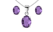 Set collana e orecchini da donna in argento sterling 925 con ciondolo taglio ovale ametista