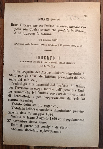 Milano 1886 regio decreto - 1886,