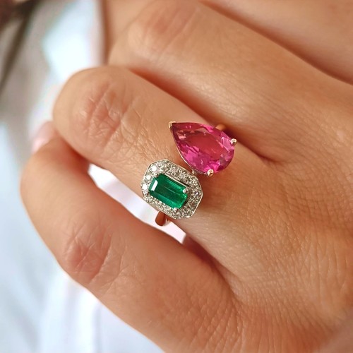 Anello con smeraldo tormalina - con,