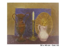 QUADRO AD OLIO FIRMATO BERT DATATO 1968 METAFISICO INTERNO CON OGGETTI  X2