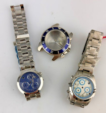 Stock 3 Casse Acciaio Orologi Chrono Quarzo No Movimento Ricambi Tasti Mancanti