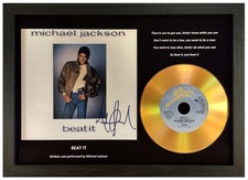 MICHAEL JACKSON 'BEAT IT' SIGNED GOLD CD DISPLAY COLLECTABLE MEMORABILIA GIFT 