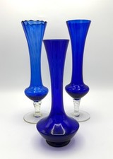 Tre Vasi Posy/Bud in Vetro Blu Empoli MCM