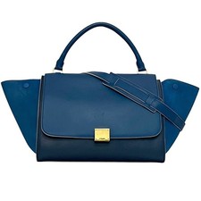 Borsa a due vie Celine Trapeze usata in pelle blu e navy,