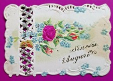 SINCERI AUGURI MERLETTATO DIPINTO A MANO DI META' OTTOCENTO MOLTO R@RO -41 BIS