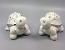 coppia tartarughe porcellana con rifinutr platino e strass 7 x 5 x 5 cm