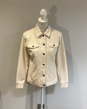 Giacca denim Denim & Co. comoda in maglia con toppa e tasca. Crema. Taglia XS. Nuovo senza etichette