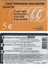 C T I U  SWITCHBACK 5€ CARTE TELEPHONIQUE INTERNATIONALE 2002/12/31