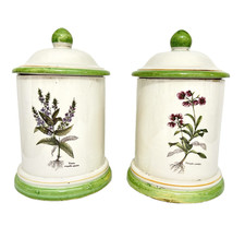 COPPIA DI VASI CERAMICA ANTICA ERBE ARREDO CUCINA FARMACIA DROGHERIA VETRINA OLD