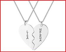 Cuore Ciondolo Spezzato Argento 2 x Collana Acciaio unisex idea regalo coppia