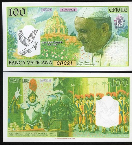 Vaticano 100 lire 2025 - vaticano, 21-4-2025