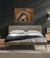 quadro dipinto a olio su tavola Madonna Bambino con cornice stile antico Oro 