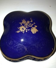 COFANETTO IN CERAMICA, porcellana, LIMOGES, VINTAGE BLU E ORO