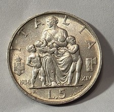 5 LIRE 1936 FAMIGLIOLA PERIZIATA
