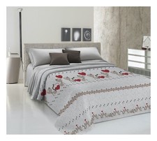 COPRILETTO ESTIVO MATRIMONIALE GATTINI LOVE CUORE BEIGE PIQUET DI COTONE
