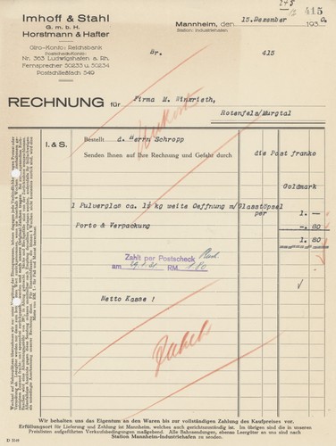 Rechnung imhoff stahl - imhoff, gmbh