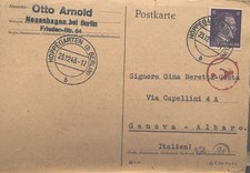 Deutsches Reich 6 Pfennig Adolf Hitler, 23.12.1943, Postkarte, VG per Genova