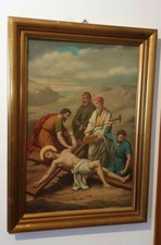 Grande dipinto religioso-olio lastra di metallo-del '700 -'800-La crocifissione