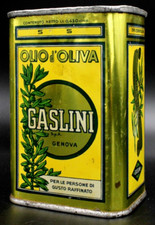 Antica Scatola Latta Bidone Pubblicità Olio di Oliva Gaslini Esportazione Genova