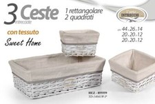SET 3 CESTE VIMINI RIVESTIMENTO TESSUTO CONTENITORE BIANCO