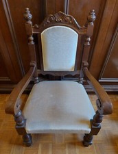 Poltrona sedia braccioli stile Barocco Inglese noce legno massello