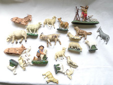 LOTTO  STATUINE ANIMALI PRESEPE VINTAGE PECORE CANE GESSO PASTIGLIA PLASTICA