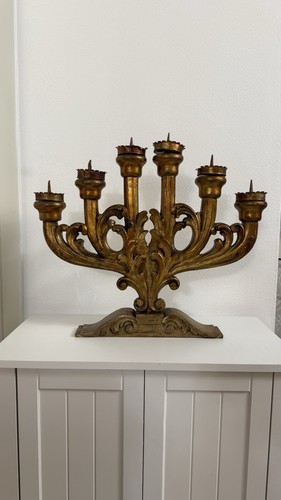 Candelabro legno foglia oro - candelabro,