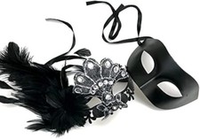 Coppia Maschera Piuma Pizzo