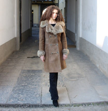 Cappotto pelle montone shearling donna collo a pelliccia folta vintage taglia S