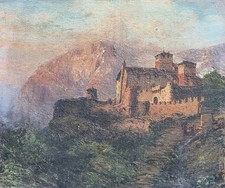 Castello di Sarriod De La Tour,  Valle D'Aosta, olio su cartone primo novecento 