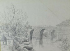 ANTICO DISEGNO MATITA SU CARTA FRANCIA INIZIO SECOLO VEDUTA CAMPAGNA BM53.6B