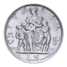 5 LIRE 1937 IMPERO RARA VITT